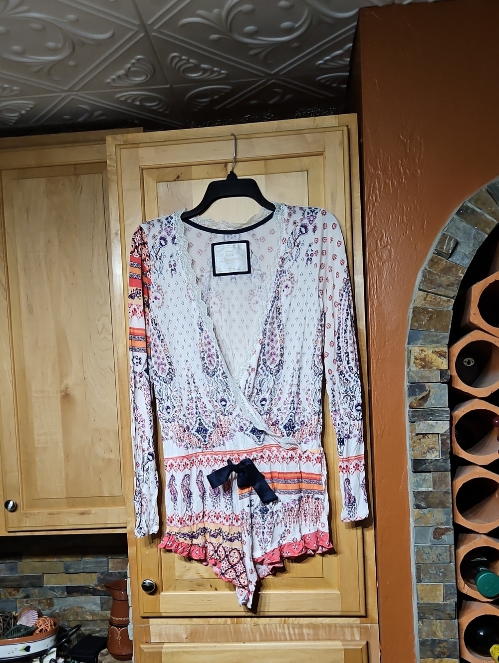 Abercrombie & Fitch Pink Blue Boho Paisley Floral Lace Sleep Romper Pajamas PJ